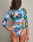 Tan Through Long Sleeve Bikini Set Electric Palm