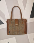 Tannery Tweed & Leather Mini Twist Lock Shopper Bag - Tan
