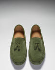 Tasselled Driving Loafers, safari green suede