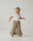 Taupe Cotton Corduroy Ruffle Hem Trousers for Children