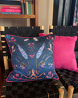 Teal cushion with watercolour botanical art 'Serene' double sided square design