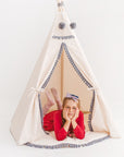 MINICAMP Kids' Teepee with Grey Pompoms - Cozy Cotton Play Tent for Little Adventurers by Minicamp at brixbailey.com
