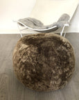 Luxury Boule Icelandic sheepskin pouffe, premium 50mm shorn grey sheepskin, stylish round footstool or boudoir seat, handcrafted and sustainable by Wildash London at brixbailey.com
