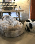 Luxury Boule Icelandic sheepskin pouffe, premium 50mm shorn grey sheepskin, stylish footstool or boudoir seat, handcrafted and sustainable by Wildash London at brixbailey.com