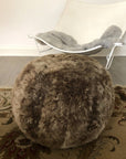 Luxury Boule Icelandic sheepskin pouffe, premium 50mm shorn grey sheepskin footstool, stylish boudoir seat, best-selling home decor by Wildash London at brixbailey.com