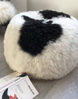 Luxury Boule Icelandic sheepskin pouffe, premium 50mm shorn grey sheepskin, stylish round footstool or boudoir seat, handcrafted natural hypoallergenic wool by Wildash London at brixbailey.com