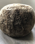 Luxury Boule Icelandic sheepskin pouffe, premium 50mm shorn grey sheepskin, stylish round footstool or boudoir seat, handcrafted and hypoallergenic by Wildash London at brixbailey.com