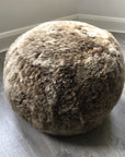 Luxury Boule Icelandic sheepskin pouffe, premium 50mm shorn grey sheepskin, stylish round footstool or boudoir seat, natural hypoallergenic wool by Wildash London at brixbailey.com