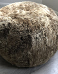 Luxury Boule Icelandic sheepskin pouffe, premium 50mm shorn grey sheepskin, stylish round footstool or boudoir seat, sustainable and hypoallergenic by Wildash London at brixbailey.com