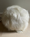 Luxury Icelandic sheepskin pouffe, premium long fur boule footstool, stylish grey boudoir seat, handcrafted and best-selling by Wildash London at brixbailey.com