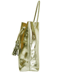 Gold Drawcord Metallic Leather Hobo Shoulder Bag Brix Bailey Ethical Sustainable Metallic Bag