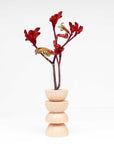 bold modern totem wooden vase with glass tube on a dark background
