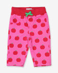 Premium baby apple print pants, stylish Toby Tiger design, 100% cotton, soft jersey lining, elastic waistband, trendy colorful trim, cozy for cool weather by Toby Tiger at brixbailey.com