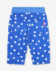 Premium Baby Corduroy Pants in Blue with White Dots, Soft Cotton Jersey Lined, Elastic Waistband, Eco-Friendly Dye, Machine Washable by Toby Tiger at brixbailey.com