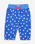 Sweet Baby Corduroy Pants in Blue with White Dots, Soft Cotton Jersey Lined, Elastic Waistband, Eco-Friendly Dye, Machine Washable by Toby Tiger at brixbailey.com