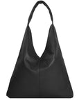 Black leather boho shoulder bag by Brix + Bailey with clip closure and front pocket at www.brixbailey.com