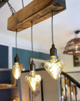 Triple Heartwood Elegance: Oak Chandelier with Three-Bulb Ceiling Cluster Pendant Light