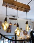 Triple Heartwood Elegance: Oak Chandelier with Three-Bulb Ceiling Cluster Pendant Light