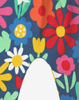 Premium organic cotton kids yoga pants with floral print, dark blue with snowdaisies tulips, soft comfortable elastic waistband by Toby Tiger at brixbailey.com