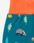 Premium kids yoga pants with campervan print, soft organic cotton, comfortable stretch fit, autumn forest design, contrasting orange waistband by Toby Tiger at brixbailey.com