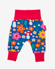 Organic Cotton Kids Yoga Pants with Floral Mushroom Print, Comfortable Red Waistbands for Little Explorers by Toby Tiger at brixbailey.com