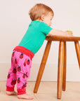 Premium Pink Ladybug Print Baby Pants with Comfortable Waistband, Soft Organic Cotton, Sustainable Toddler Clothing by Toby Tiger at brixbailey.com