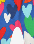 Fun Multicolor Heart Print Yoga Pants for Kids, Soft Organic Cotton with Comfortable Waistband and Ankle Cuffs by Toby Tiger at brixbailey.com