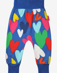 Fun Colorful Heart Print Yoga Pants for Kids, Comfortable Waist and Ankle Support, 100% Organic Cotton by Toby Tiger at brixbailey.com