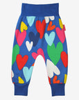 Fun and Colorful Heart-Print Yoga Pants for Kids, Soft Organic Cotton with Comfortable Waist and Ankle Cuffs by Toby Tiger at brixbailey.com