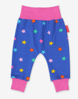 Premium Baby Pants in Blue with Colorful Star Print, 100% Organic Cotton, Comfortable Waistband, Eco-Friendly Dye by Toby Tiger at brixbailey.com