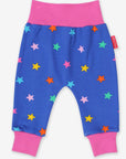 Premium Baby Pants in Blue with Colorful Star Print, 100% Organic Cotton, Comfortable Waistband, Eco-Friendly Dye, Toby Tiger Design by Toby Tiger at brixbailey.com