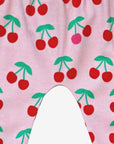 Premium kids organic cotton yoga pants with cherry print, stylish contrast waistband, comfortable roll-up cuffs, GOTS certified by Toby Tiger at brixbailey.com