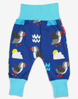 Stylish Organic Yoga Pants with Playful Parrot Print, Sun, Clouds, and Waves, Comfortable Fold-Over Waistband, GOTS Certified Cotton by Toby Tiger at brixbailey.com