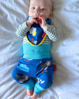 Stylish Organic Yoga Pants with Playful Parrot Print, Sun, Clouds and Waves, Comfortable Fold-Over Waistband, GOTS Certified Cotton by Toby Tiger at brixbailey.com