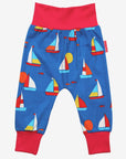 Premium organic cotton kids yoga pants with sailboat print, red waistband, stylish and comfortable for active play by Toby Tiger at brixbailey.com