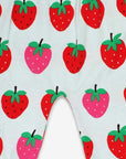 Premium Organic Strawberry Print Yoga Pants for Kids in Light Blue, Soft GOTS Certified Cotton, Comfortable Waist and Ankle Cuffs by Toby Tiger at brixbailey.com