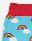 Trendy Turquoise Rainbow Print Baby Yoga Pants with Elastic Waistband, Soft Organic Cotton for Active Kids by Toby Tiger at brixbailey.com