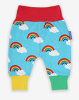 Trendy Turquoise Rainbow Print Baby Yoga Pants with Elastic Waistband, Soft Organic Cotton for Active Kids by Toby Tiger at brixbailey.com