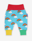 Trendy Rainbow Print Baby Pants in Soft Turquoise - Organic Cotton Yoga-Style Play Pants with Elastic Waistband by Toby Tiger at brixbailey.com