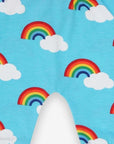Trendy Rainbow Print Baby Yoga Pants in Soft Turquoise - Organic Cotton Comfort for Active Kids by Toby Tiger at brixbailey.com
