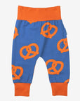 Stylish Dark Blue Yoga Pants with Pretzel Print for Kids, Soft Organic Cotton, Adjustable Waist and Ankle Bands by Toby Tiger at brixbailey.com