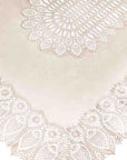 Luxury Tuscany Bistro Lace Vinyl Tablecloth, Sand, Elegant Laser-Cut Crochet Pattern, Indoor Outdoor Square Table Cover by Ella James at brixbailey.com