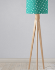 Turquoise and White Drum Lampshade, Architectural Line Design Shade for Table, Floor or Ceiling Pendant Light