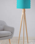 Turquoise Drum Lampshade, White Geometric Design Shade for Table, Floor or Ceiling Pendant Light