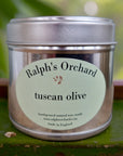 Luxury Tuscan Olive scented soy candle, handcrafted with clean fruity fragrance, premium vegan eco-friendly wax by Ralph's Orchard at brixbailey.com