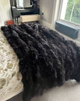 Luxury dark chocolate Tuscan shearling throw, premium fur blanket, stylish sheepskin rug, handcrafted sustainable home accent by Wildash London at brixbailey.com