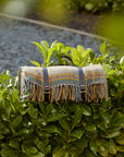 Polo Picnic Rug Cottage Vintage Checked Mustard/Brown/Blue with Leather Strap