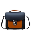 Handmade Leather Two Tone Sugarcube Handbag - Black & Burnt Orange