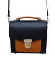 Handmade Leather Two Tone Sugarcube Handbag - Black & Burnt Orange