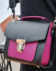 Handmade Leather Two Tone Sugarcube Handbag - Black & Magenta